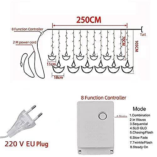 Warm White Diya Diwali Light Curtain,String Lights with Pack of 12 Hanging Diyas, 8 Flashing Modes, Decoration
