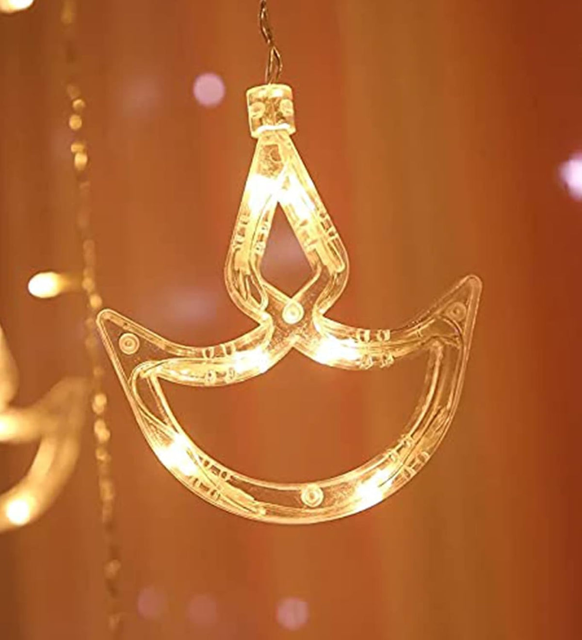 Warm White Diya Diwali Light Curtain,String Lights with Pack of 12 Hanging Diyas, 8 Flashing Modes, Decoration